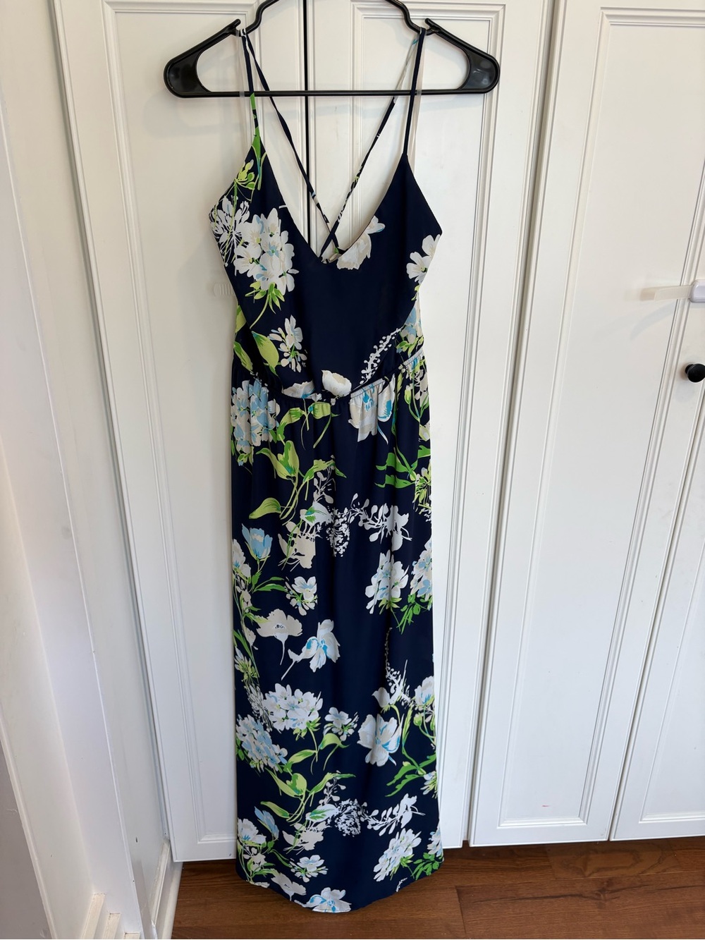 Navy Floral Spaghetti-Strap Maxi Dress